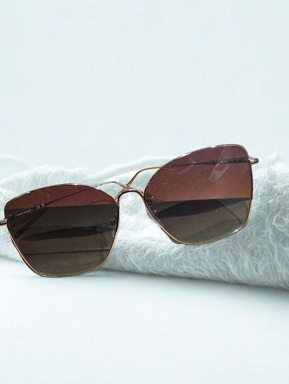 Longchamp Silver Frame Sunglasses with Dark Gray Gradient Lenses/New